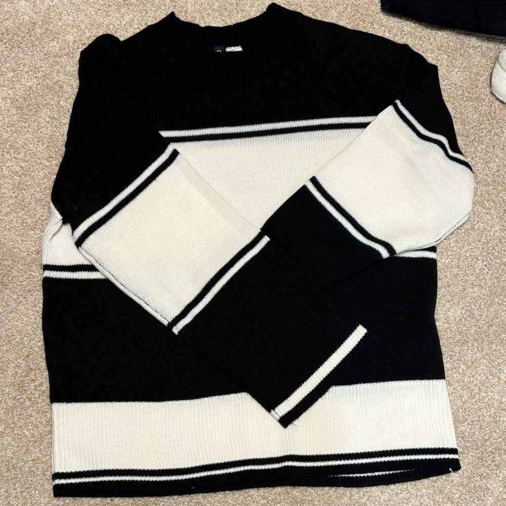 Divided Black and White Striped Women's Sweater